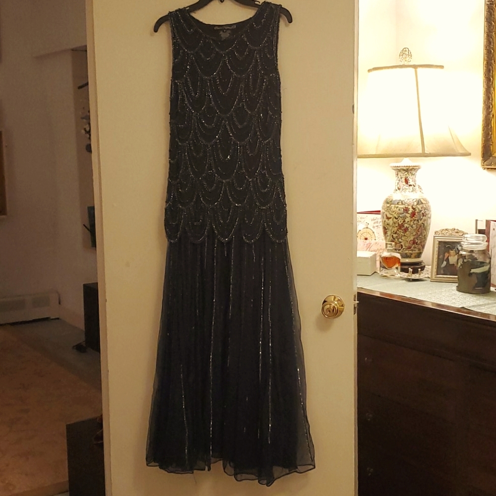 Dark blue beaded and sequin formal dress